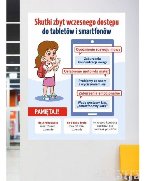 Skutki zbyt wczesnego dostępu do tabletów i smartfonów- naklejka na ścianę