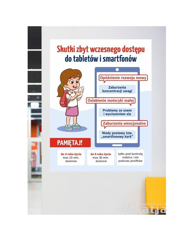 Skutki zbyt wczesnego dostępu do tabletów i smartfonów- naklejka na ścianę