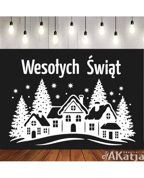 Zimowe miasto z napisem Wesołych Świąt- wycinanka z kartonu