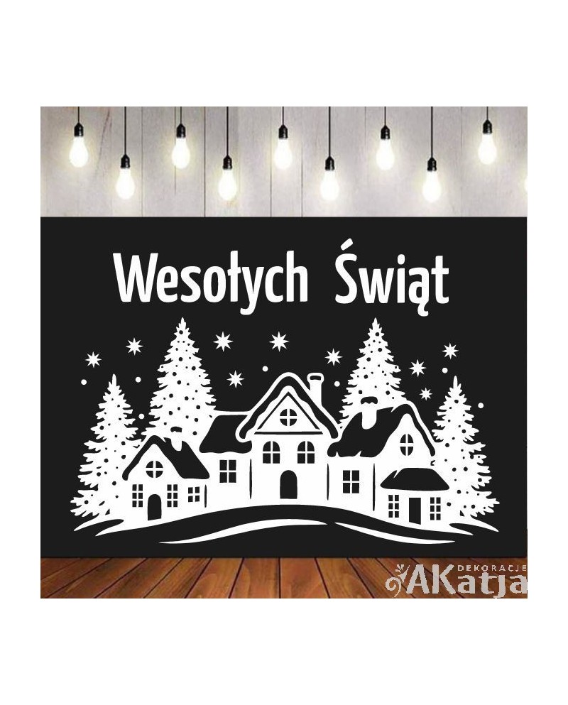 Zimowe miasto z napisem Wesołych Świąt- wycinanka z kartonu