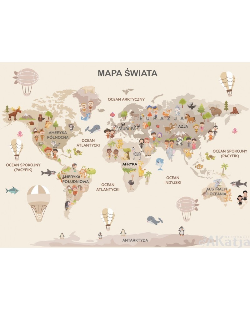 Pastelowa mapa świata dla dzieci