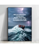 Plakat z napisem: "Wiara nie zabierze burz z twojego życia..."