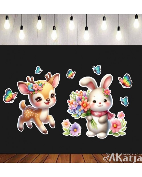 Bajkowe zwierzątka: Jelonek i króliczek- zestaw dekoracji do gazetek szkolnych