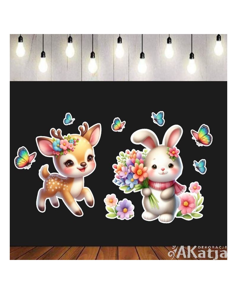 Bajkowe zwierzątka: Jelonek i króliczek- zestaw dekoracji do gazetek szkolnych
