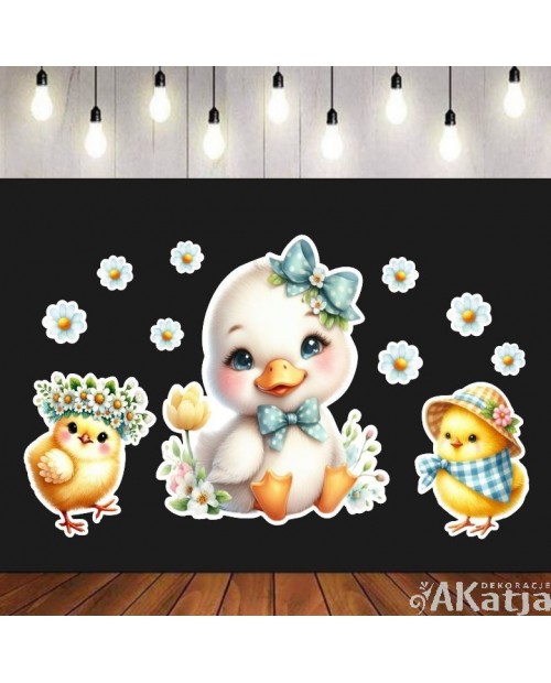 Kaczuszka z dwoma kurczaczkami- zestaw dekoracji do gazetek szkolnych