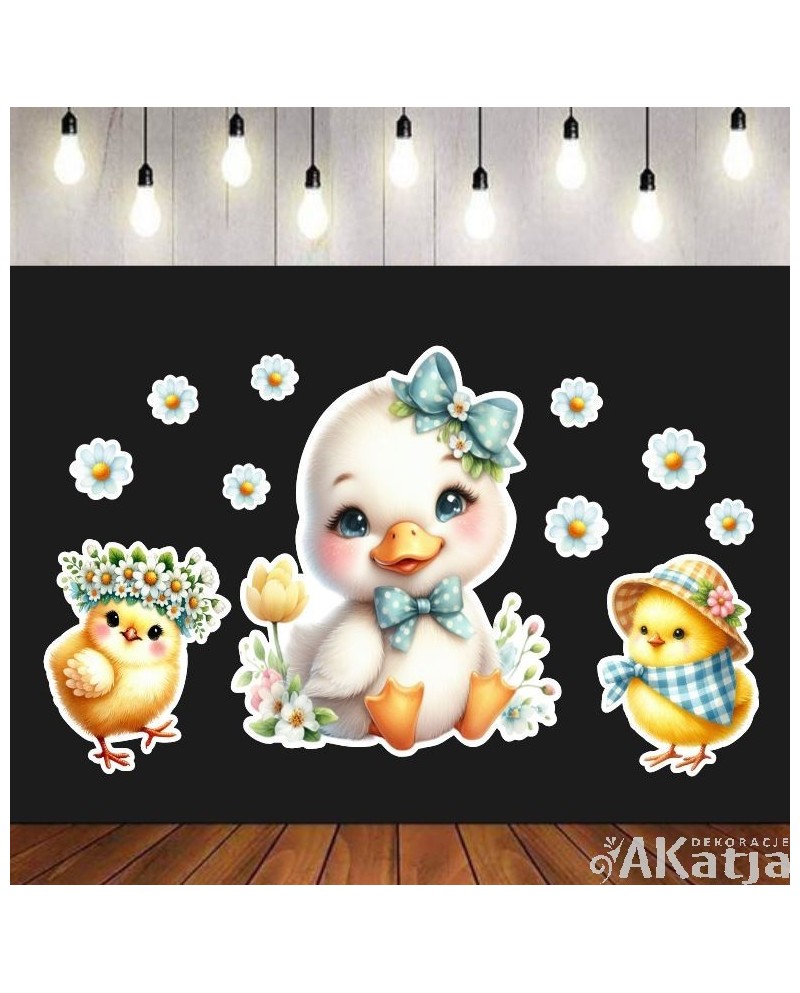 Kaczuszka z dwoma kurczaczkami- zestaw dekoracji do gazetek szkolnych