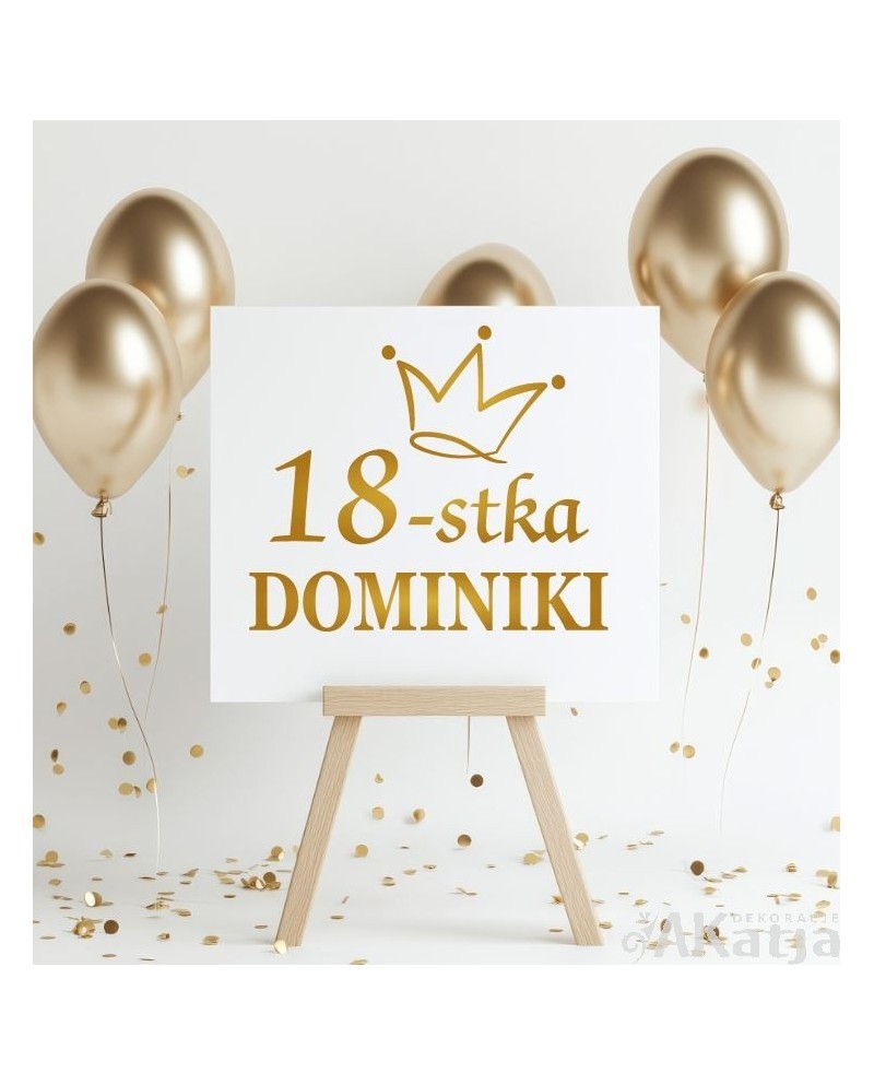 Naklejka urodzinowa z koroną i imieniem: 18-stka