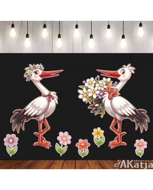 Wiosenne bociany- zestaw dekoracji do gazetek szkolnych