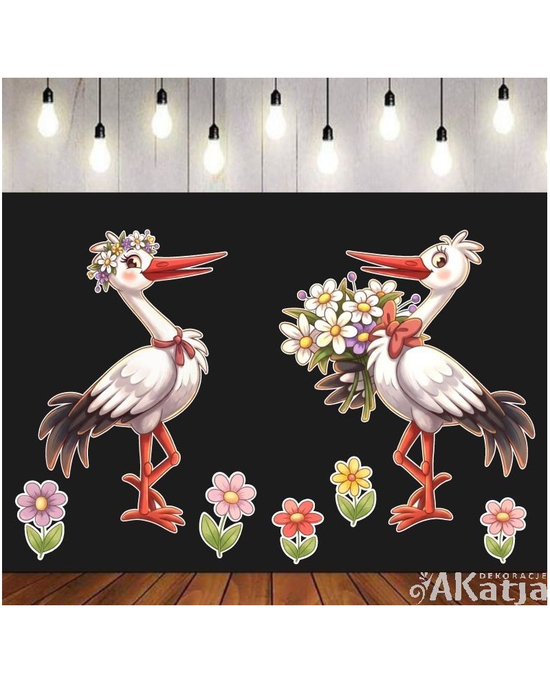 Wiosenne bociany- zestaw dekoracji do gazetek szkolnych