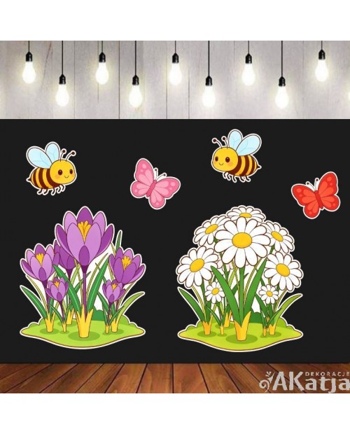 Krokusy i stokrotki- zestaw dekoracji do gazetek szkolnych