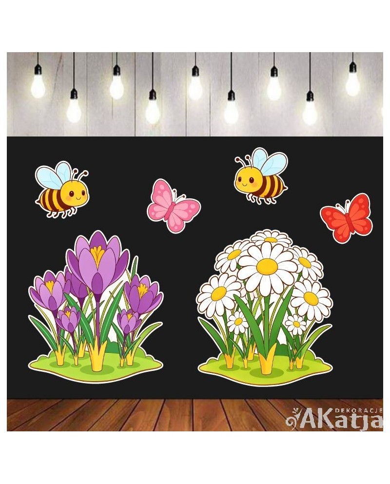 Krokusy i stokrotki- zestaw dekoracji do gazetek szkolnych