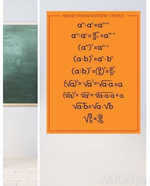 Naklejka na ścianę: Wzory pierwiastków i potęg