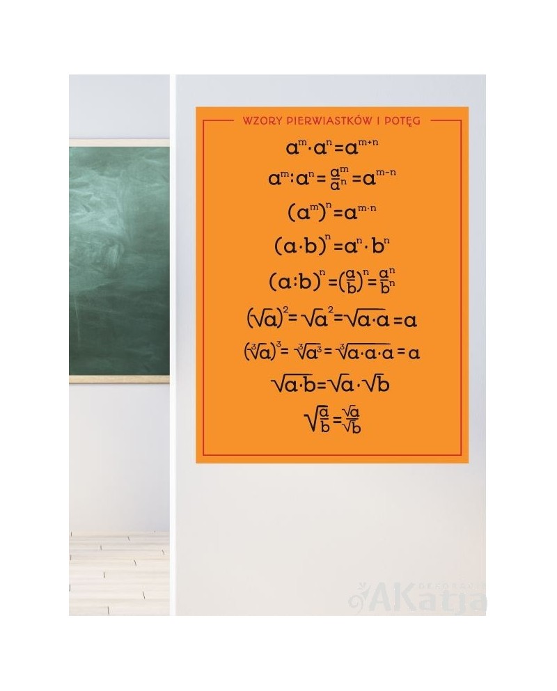 Naklejka na ścianę: Wzory pierwiastków i potęg