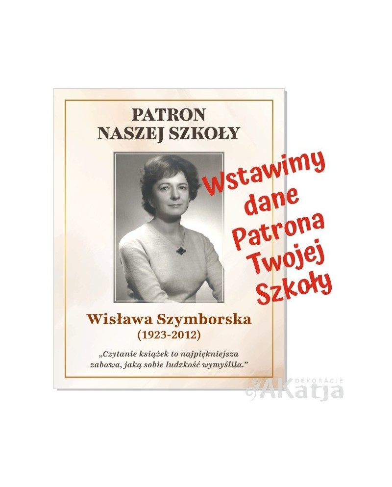 Naklejka „Patron naszej szkoły” – personalizowana dekoracja beżowa
