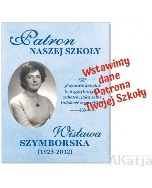 Naklejka „Patron naszej szkoły” – personalizowana dekoracja niebieska