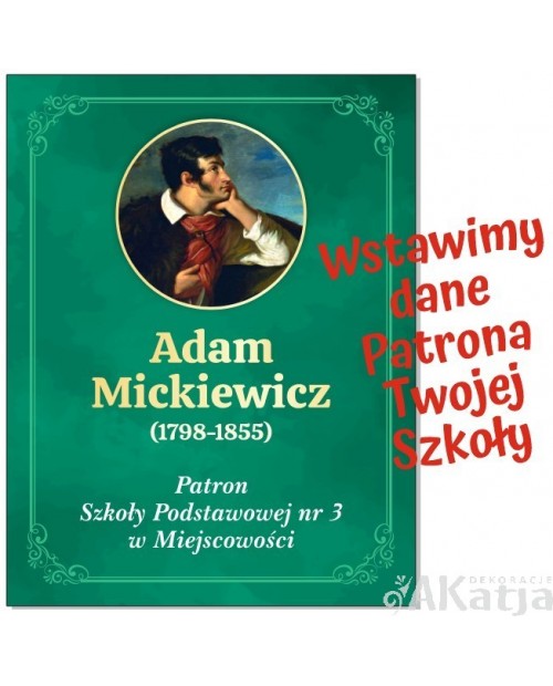 Naklejka „Patron naszej szkoły” – personalizowana dekoracja zielona