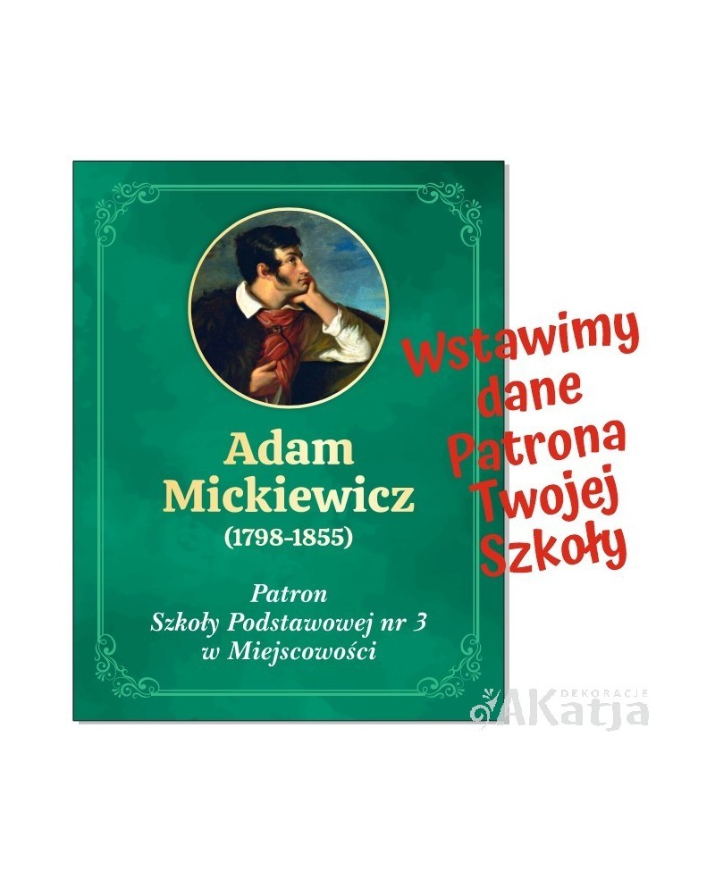 Naklejka „Patron naszej szkoły” – personalizowana dekoracja zielona