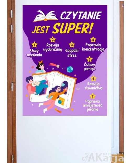 Czytanie jest super!- naklejka na ścianę