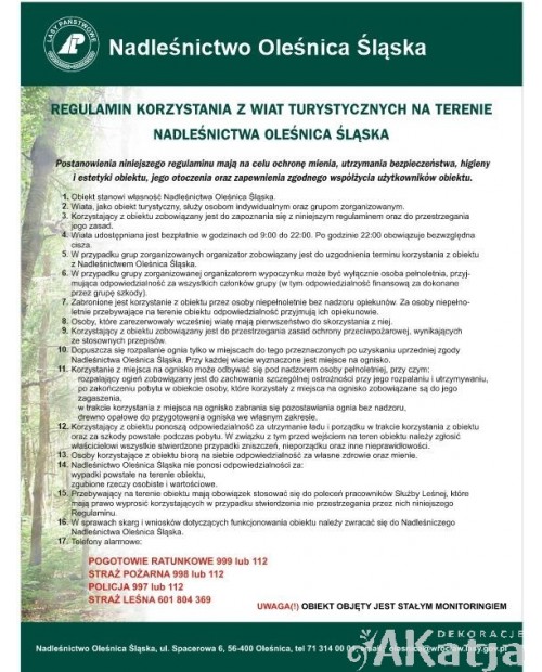 Tabliczka: Regulamin korzystania z wiat turystycznych