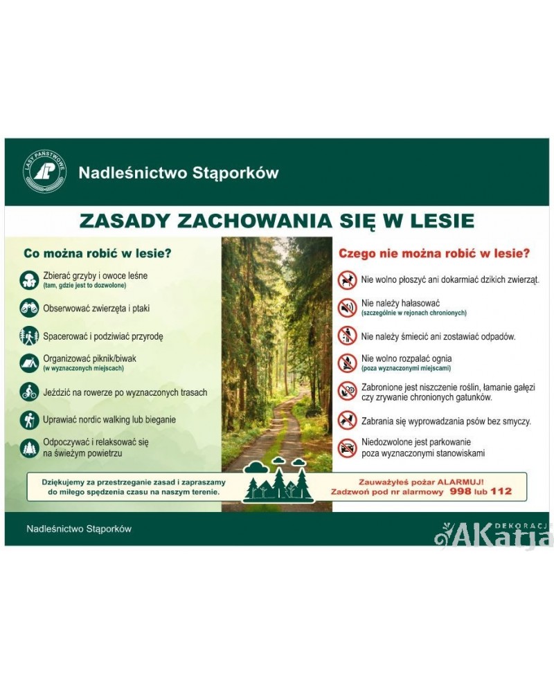 Tabliczka: Zasady zachowania w lesie
