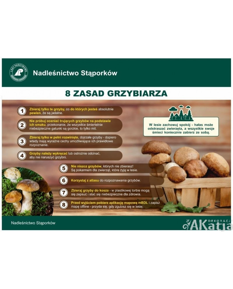 Tabliczka: 8 zasad grzybiarza