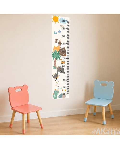Miarka wzrostu z dinozaurami – naklejka ścienna dla dzieci