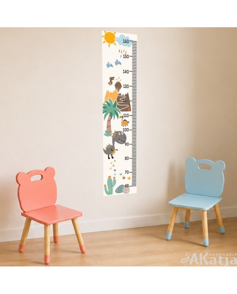 Miarka wzrostu z dinozaurami – naklejka ścienna dla dzieci