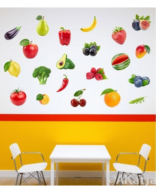 Owoce i warzywa- kolorowa naklejka do stołówki