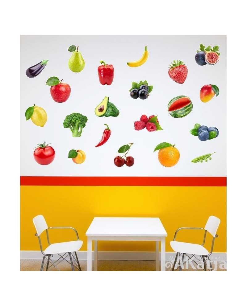 Owoce i warzywa- kolorowa naklejka do stołówki