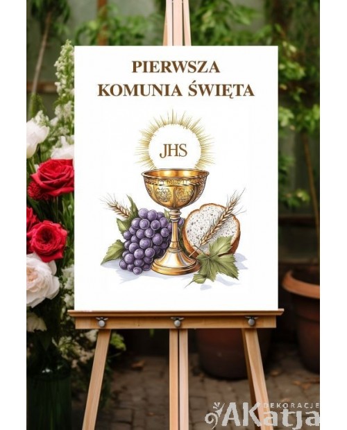 Plansza komunijna : Kielich i napis Pierwsza Komunia Święta