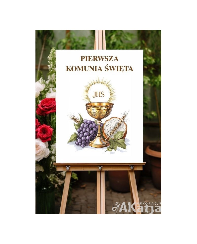 Plansza komunijna : Kielich i napis Pierwsza Komunia Święta