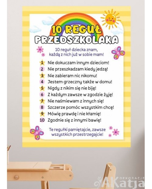 10 reguł przedszkolaka- naklejka na ścianę