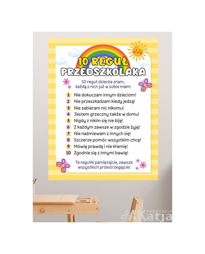 10 reguł przedszkolaka- naklejka na ścianę