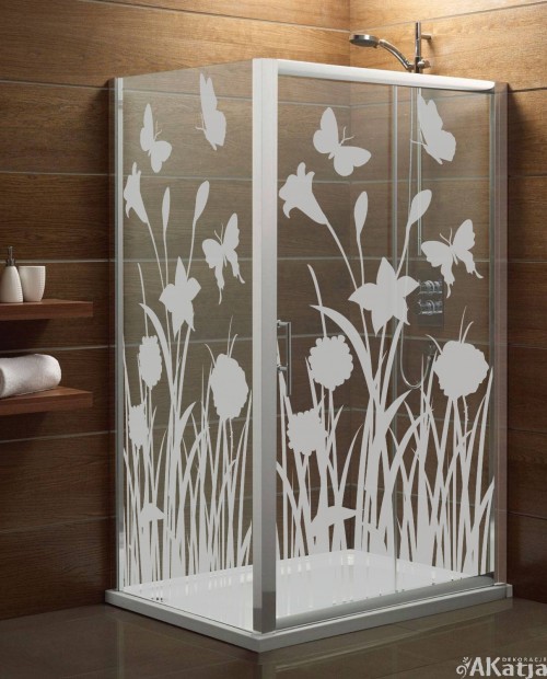 Naklejka mrożone szkło: kwiaty i motyle