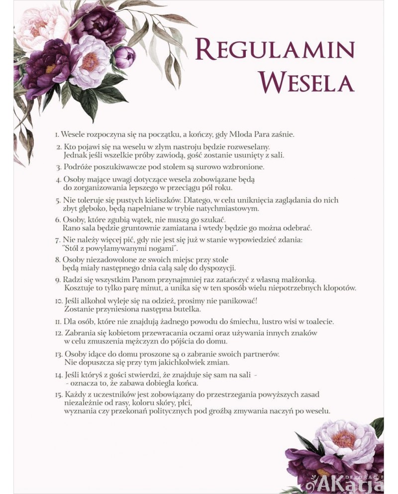 Regulamin Wesela - Burgundowy Bukiet