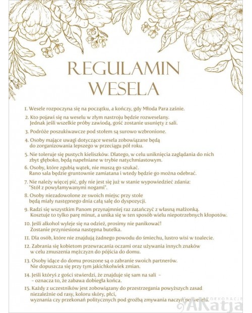 Regulamin Wesela - Złoty Glamour